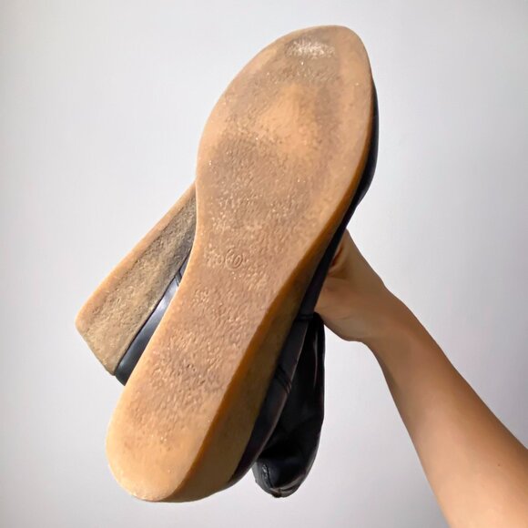 ❄️ Y2K Vintage Sleek Black Knee-High Leather Wedge Heeled Boots with Round Toes - Picture 3 of 9